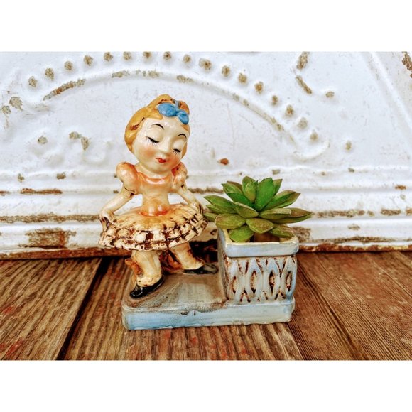 Vintage Shabby Ballerina Girl Planter Vase - Picture 1 of 12